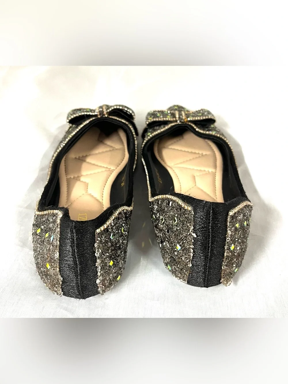 Pointed Rhinestone Glitter Bow Flats women’s shoes sz 6